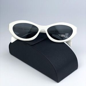 NEW Prada PR26ZS 17K08Z Talc White Dark Grey Oval Women Sunglasses